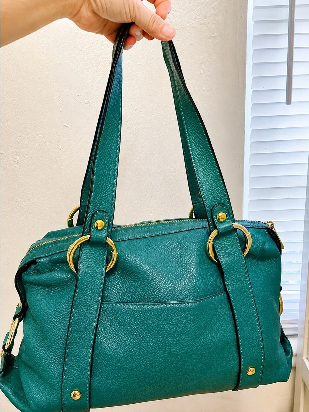 Michael Kors Fulton Leather Satchel Teal Green